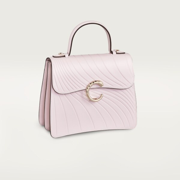 手袋，小型款，Panthère C 花瓣粉紅色小牛皮，壓印 Cartier 標誌圖案，金色飾面