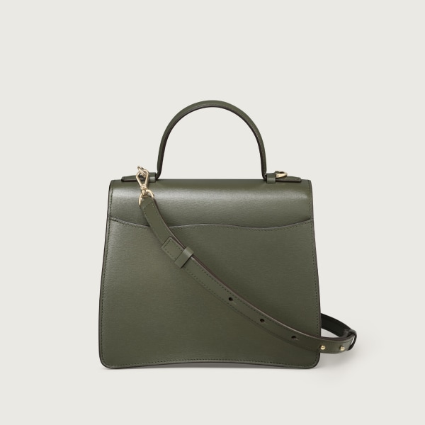 手袋，小型款，Panthère C 綠茶色粒面小牛皮，金色飾面