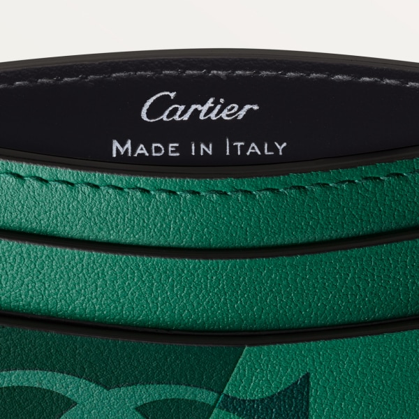雙面卡片夾，Must de Cartier  XL 標誌光滑綠色小牛皮，鍍鈀飾面