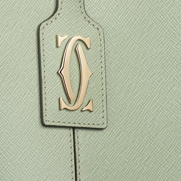 手提袋，迷你款，C de Cartier 灰綠色紋理質感小牛皮，刺繡，金色飾面