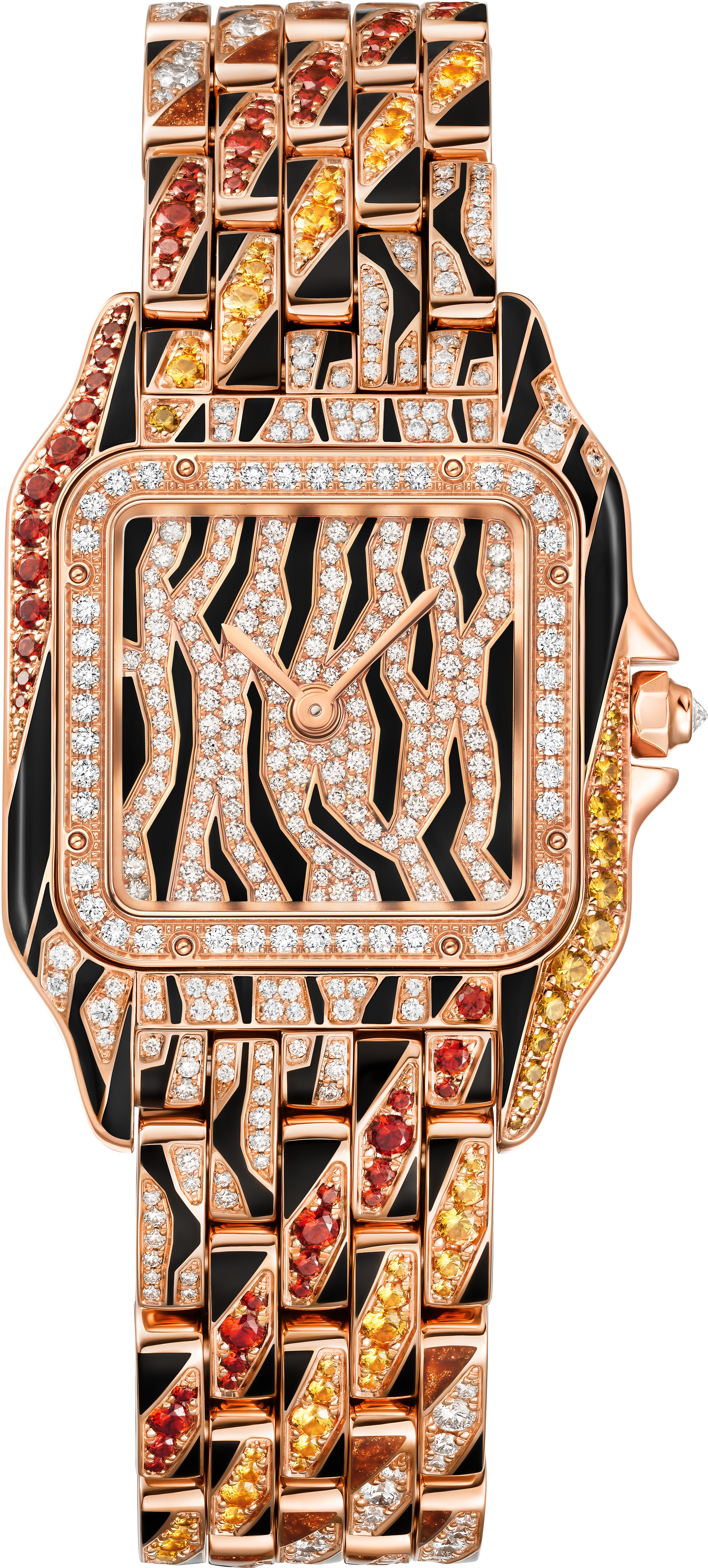 Panthère de Cartier 腕錶中型款，石英機芯，玫瑰金，鑽石，錳鋁石榴石，亮漆