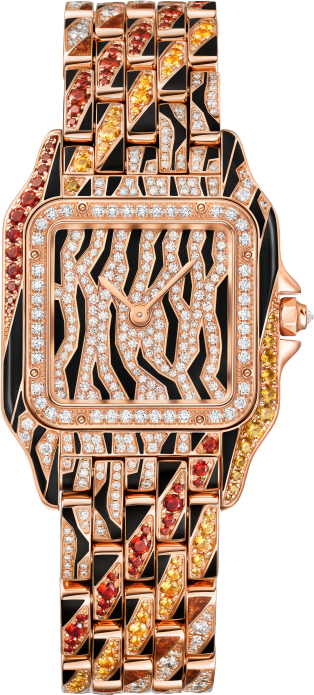 Panthère de Cartier 腕錶 中型款，石英機芯，玫瑰金，鑽石，錳鋁石榴石，亮漆