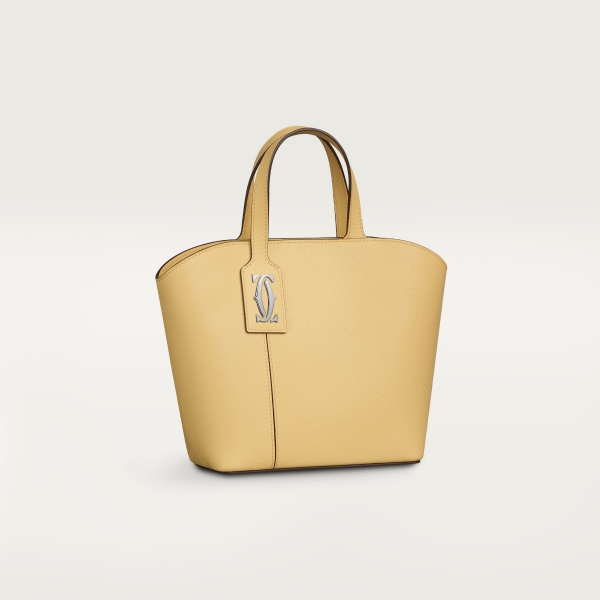 Mini tote bag, C de Cartier Mimosa yellow textured calfskin, embroidery, palladium finish