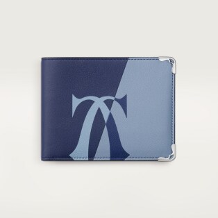 銀包，Must 深藍色及雲灰色光滑小牛皮，鍍鈀飾面