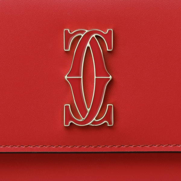 C de Cartier 銀包 光滑紅色小牛皮，金色飾面