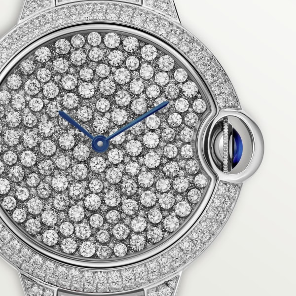 Ballon Bleu de Cartier 腕錶 37毫米，自動上鏈機械機芯，白色黃金，鑽石，金屬錶鏈