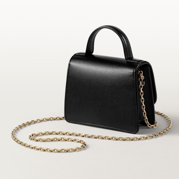 鏈帶手袋，微型款，Panthère de Cartier  黑色小牛皮，金色飾面