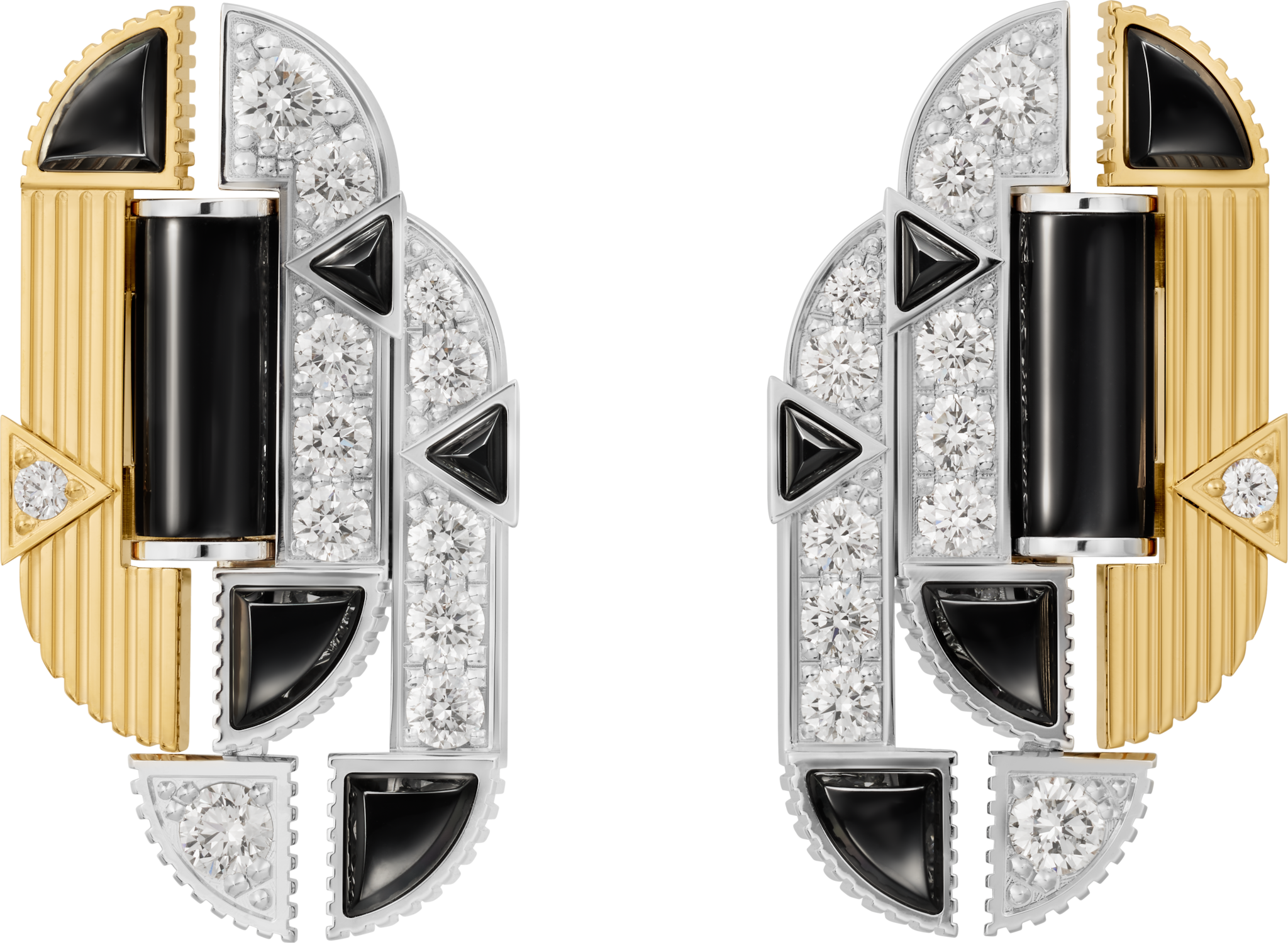 Géométrie & Contrastes earrings, onyx, pavedYellow gold, white gold, onyx, diamonds