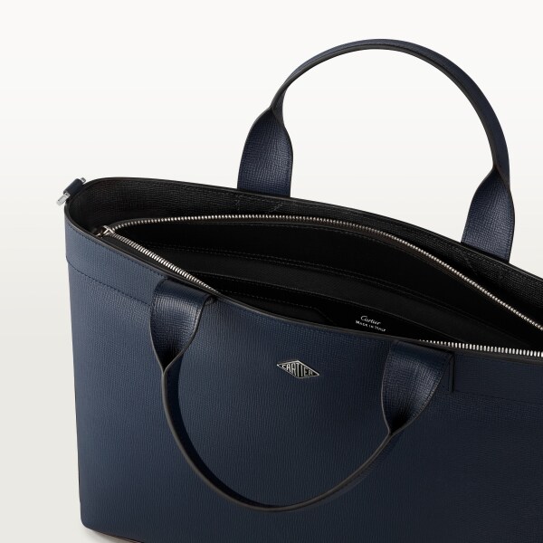 公事包，Losange 海軍藍色粒面小牛皮，鍍鈀飾面及琺瑯