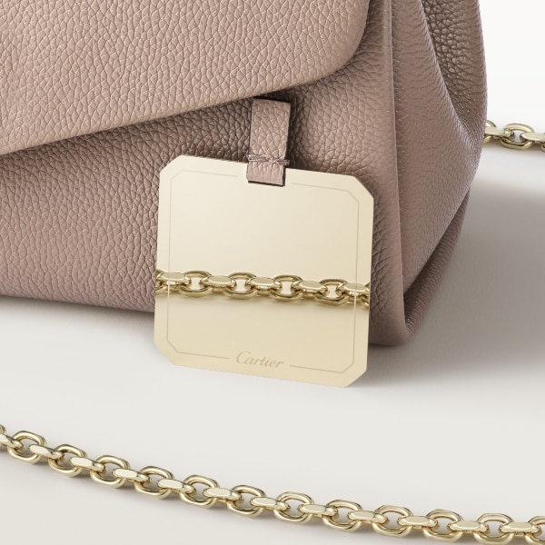 鏈帶手袋，小型款，Panthère Graphique de Cartier 土褐色粒面小牛皮，金色飾面