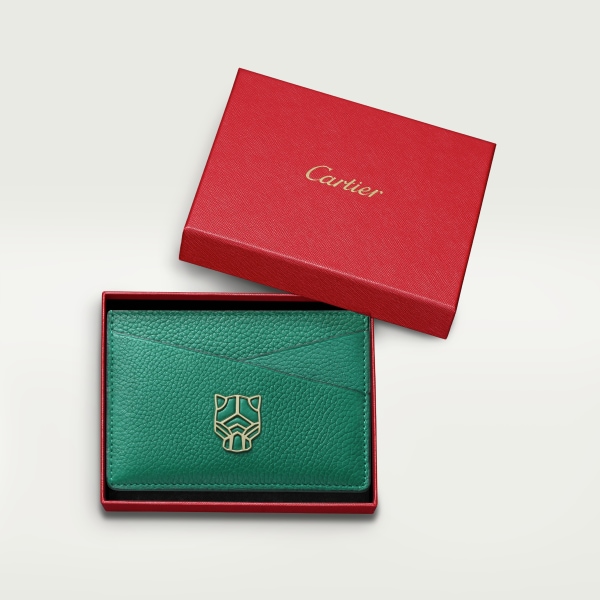 卡片夾，Panthère de Cartier 亮綠色小牛皮，金色飾面