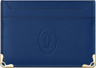 雙面卡片夾，Must de Cartier 深藍色小牛皮，鍍鈀飾面