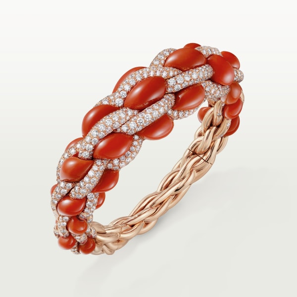 Tressage Bracelet Rose gold, coral, diamonds