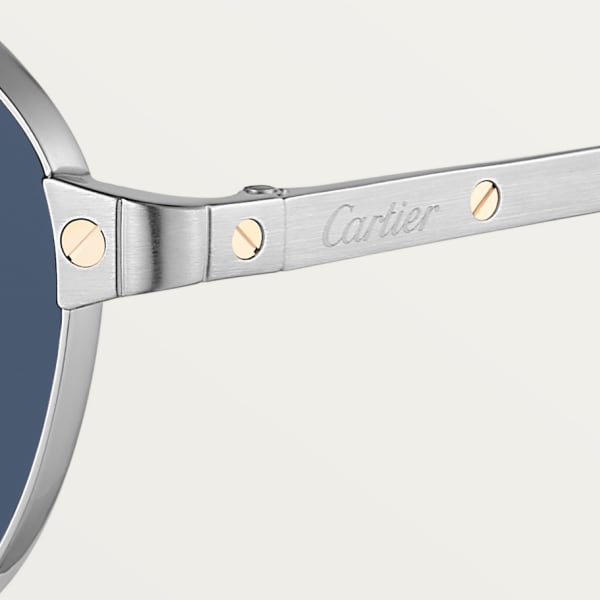 Santos de Cartier 太陽眼鏡 光滑及磨砂鍍鉑金飾面金屬，藍色鏡片