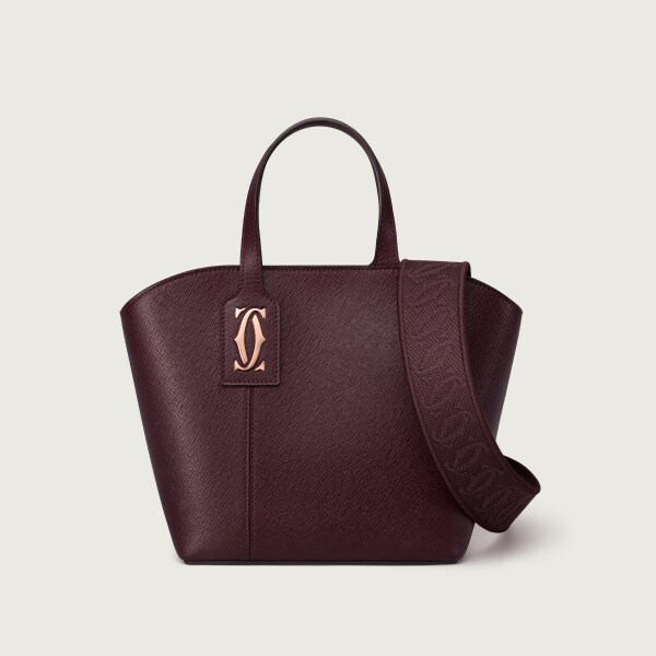 Mini model tote bag, C de Cartier Grape textured calfskin, embroidery, rose golden finish