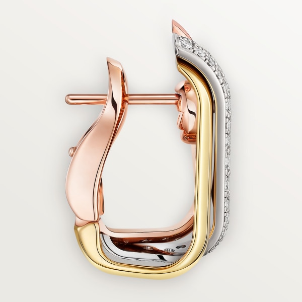 Trinity cushion earrings, semi-paved White gold, yellow gold, rose gold, diamonds