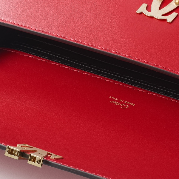 鏈帶手袋，迷你款，C de Cartier 紅色小牛皮，金色飾面及紅色琺瑯