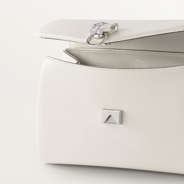 鏈帶手袋，小型款，Panthère Graphique de Cartier 鹽白色粒面小牛皮，金色飾面