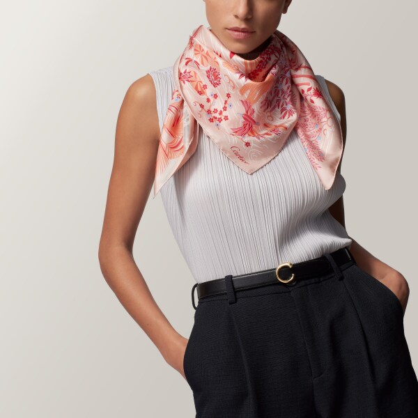 絲巾，90厘米，Panther Greenhouse 櫻桃紅色斜紋真絲