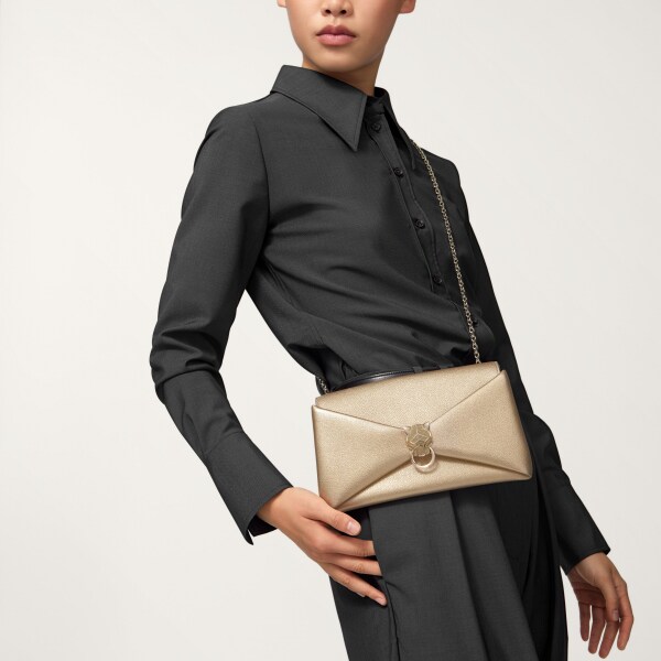 手拿包，Panthère Graphique 金色金屬亮面小牛皮，金色飾面