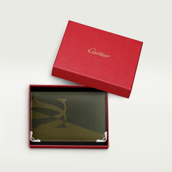 卡片夾，可容納4張卡片，Must de Cartier  XL 標誌光滑卡其色小牛皮，鍍鈀飾面