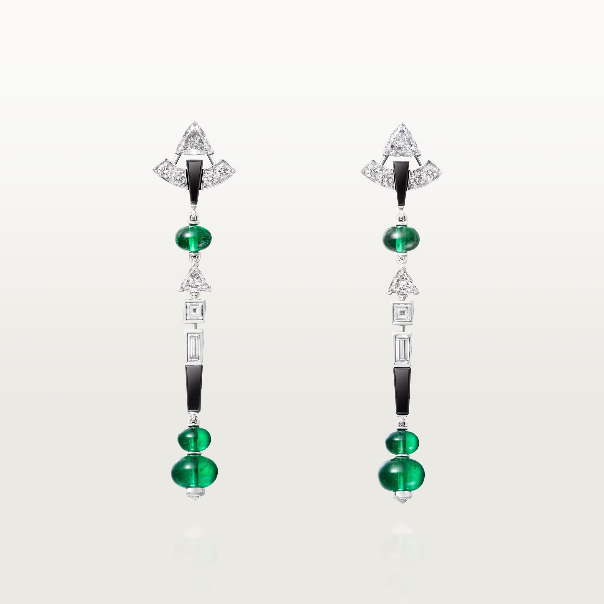 En Équilibre earrings, emerald, pavedWhite gold, onyx, emeralds, diamonds