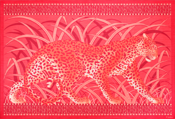 Panther in the Jungle 長方形絲巾 珊瑚色棉及斜紋真絲