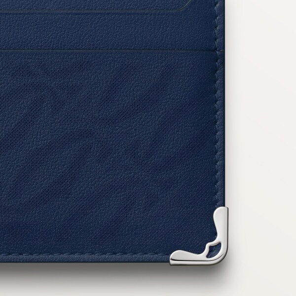 雙面卡片夾，Must de Cartier 海軍藍色通花標誌小牛皮，鍍鈀飾面 