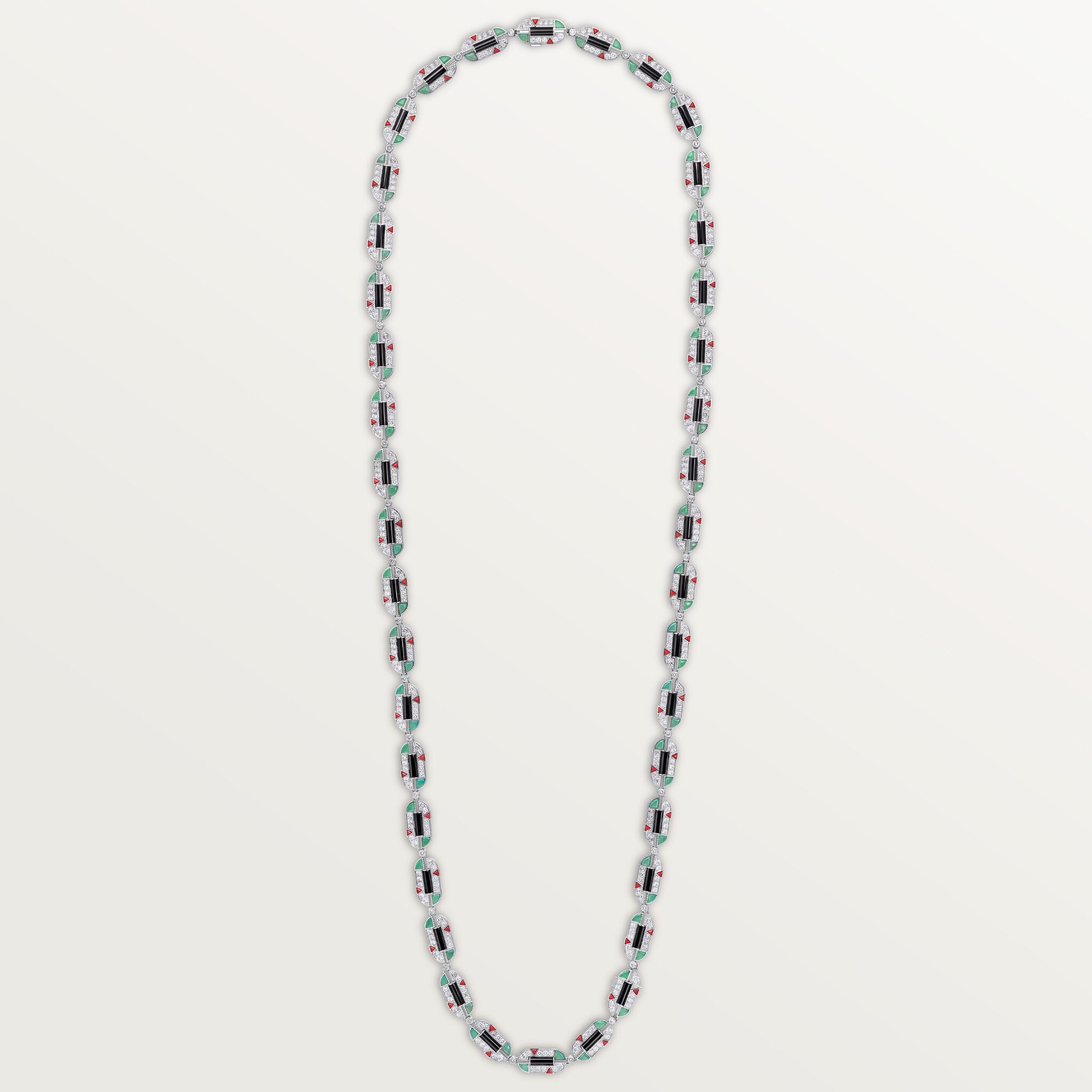 Géométrie & Contrastes necklace, chrysoprase, transformable, pavedWhite gold, chrysoprase, onyx, coral, diamonds