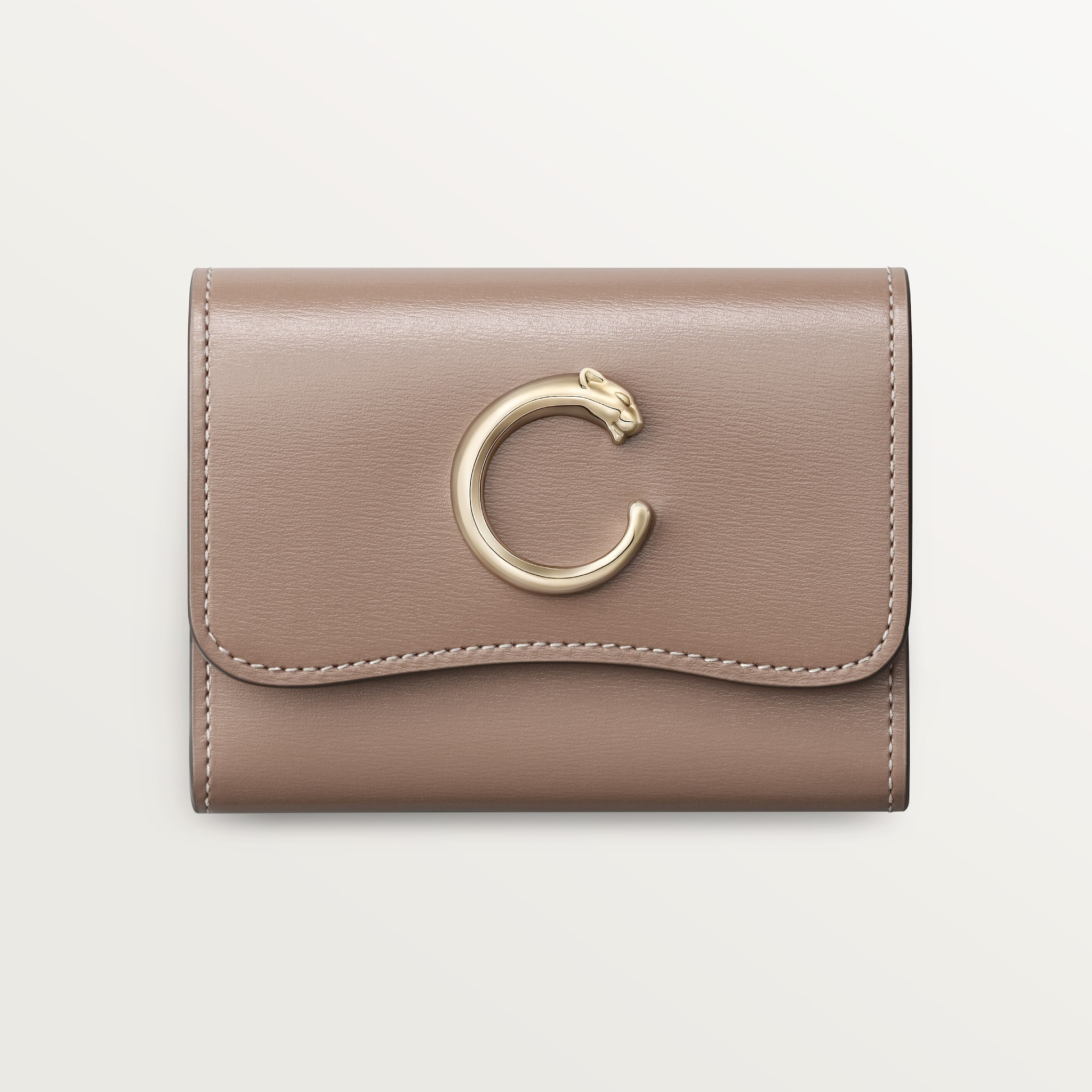 銀包，迷你款，Panthère C de Cartier土褐色粒面小牛皮，金色飾面