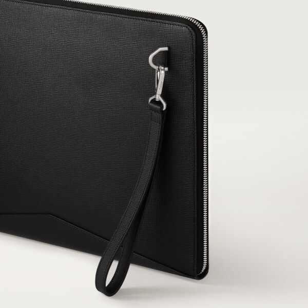 文件袋，Cartier Losange 黑色粒面小牛皮，鍍鈀飾面及琺瑯