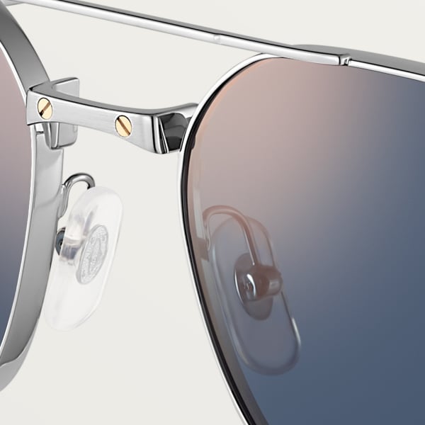 Santos de Cartier 太陽眼鏡 光滑及磨砂鍍鉑金飾面金屬，藍色鏡片