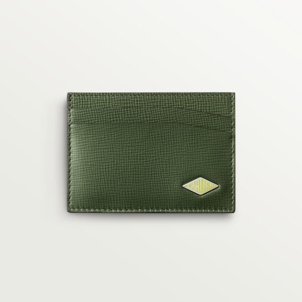 雙面卡片夾，Cartier Losange 卡其色小牛皮，鍍鈀飾面及琺瑯