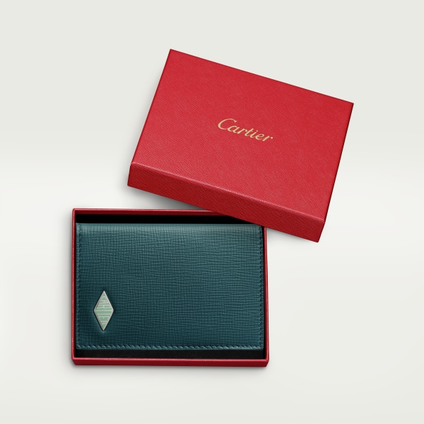 信用卡夾，可容納4張信用卡，Cartier Losange 藍色小牛皮，鍍鈀飾面及琺瑯