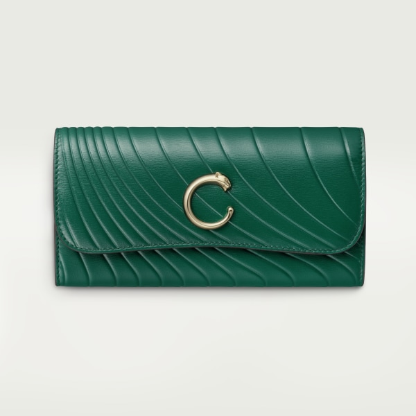 翻蓋銀包，Panthère de Cartier 祖母綠色小牛皮，壓印 Cartier 標誌圖案，金色飾面