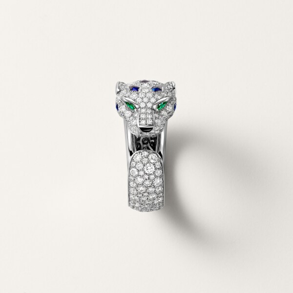 Panthère de Cartier ring White gold, emeralds, sapphires, diamonds