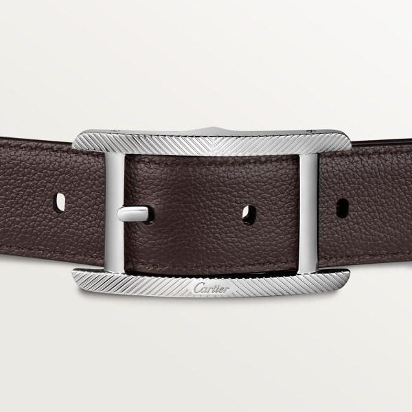 Belt, Tank de Cartier Black and brown grained cowhide, palladium-finish buckle with gadroon motif