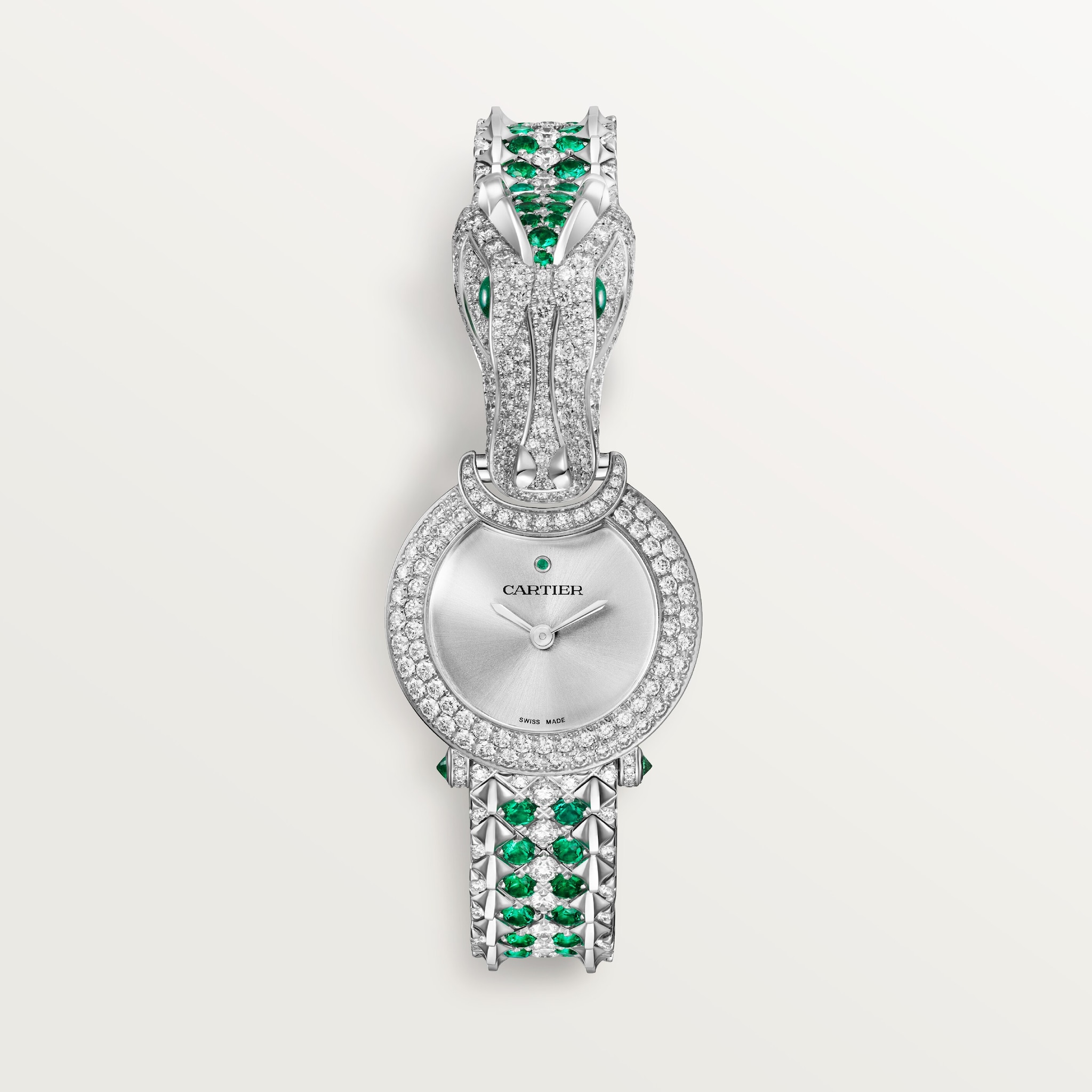 動物珠寶腕錶23.6毫米，石英機芯，白色黃金，祖母綠，鑽石