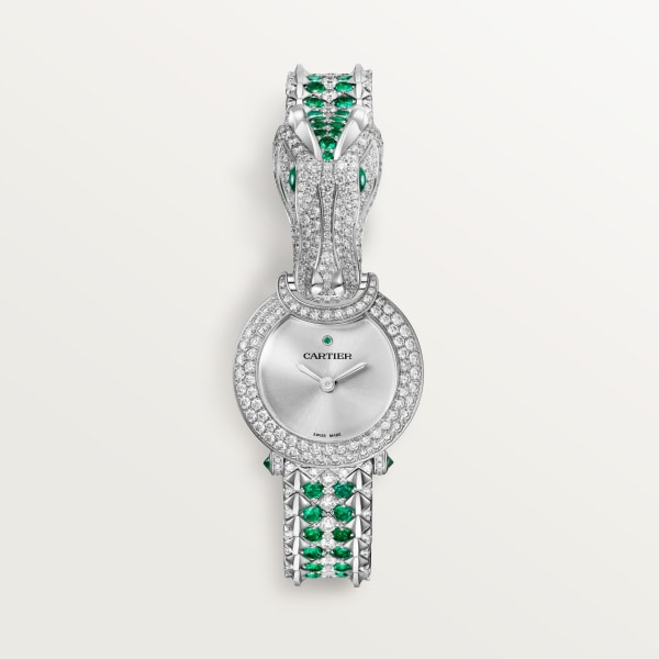 動物珠寶腕錶 23.6毫米，石英機芯，白色黃金，祖母綠，鑽石