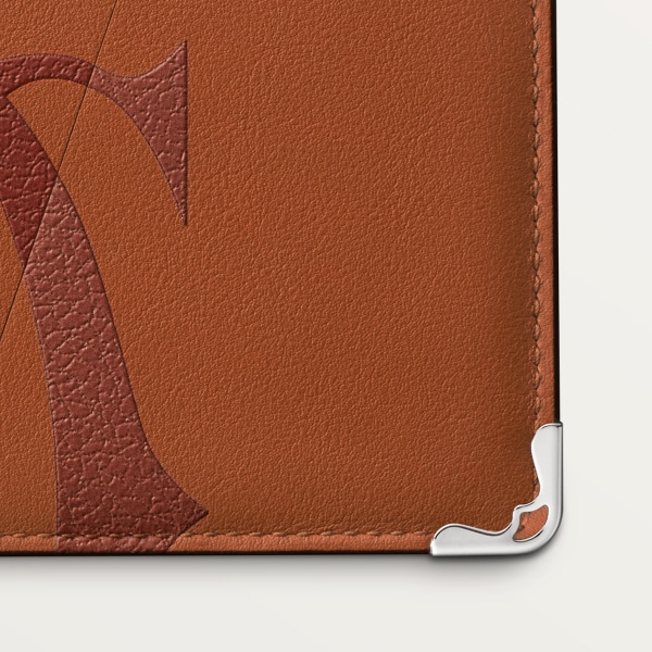 小型銀包，可容納6張信用卡，Must de Cartier 棕色 XL 標誌光滑及粒面小牛皮，鍍鈀飾面