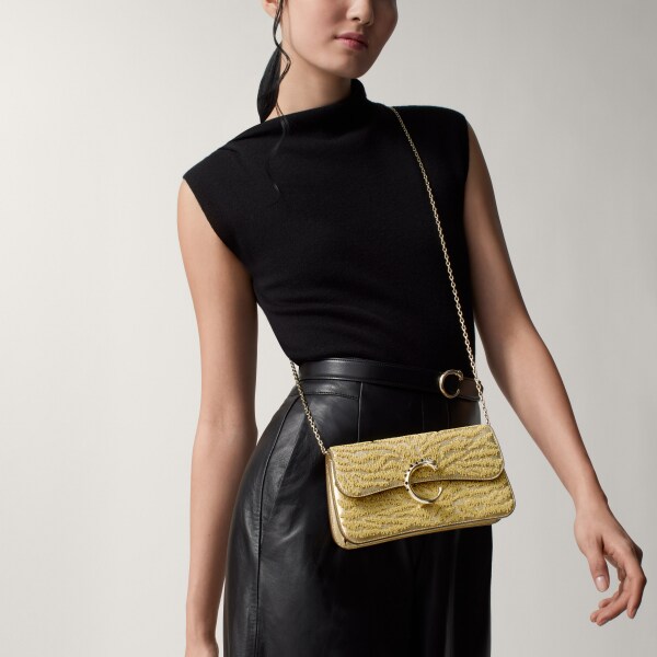 手袋，迷你款，Panthère C 金色金屬亮面小牛皮及簇飾老虎圖案刺繡