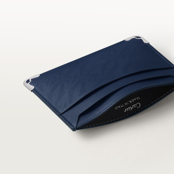 雙面卡片夾，Must de Cartier 海軍藍色通花標誌小牛皮，鍍鈀飾面 