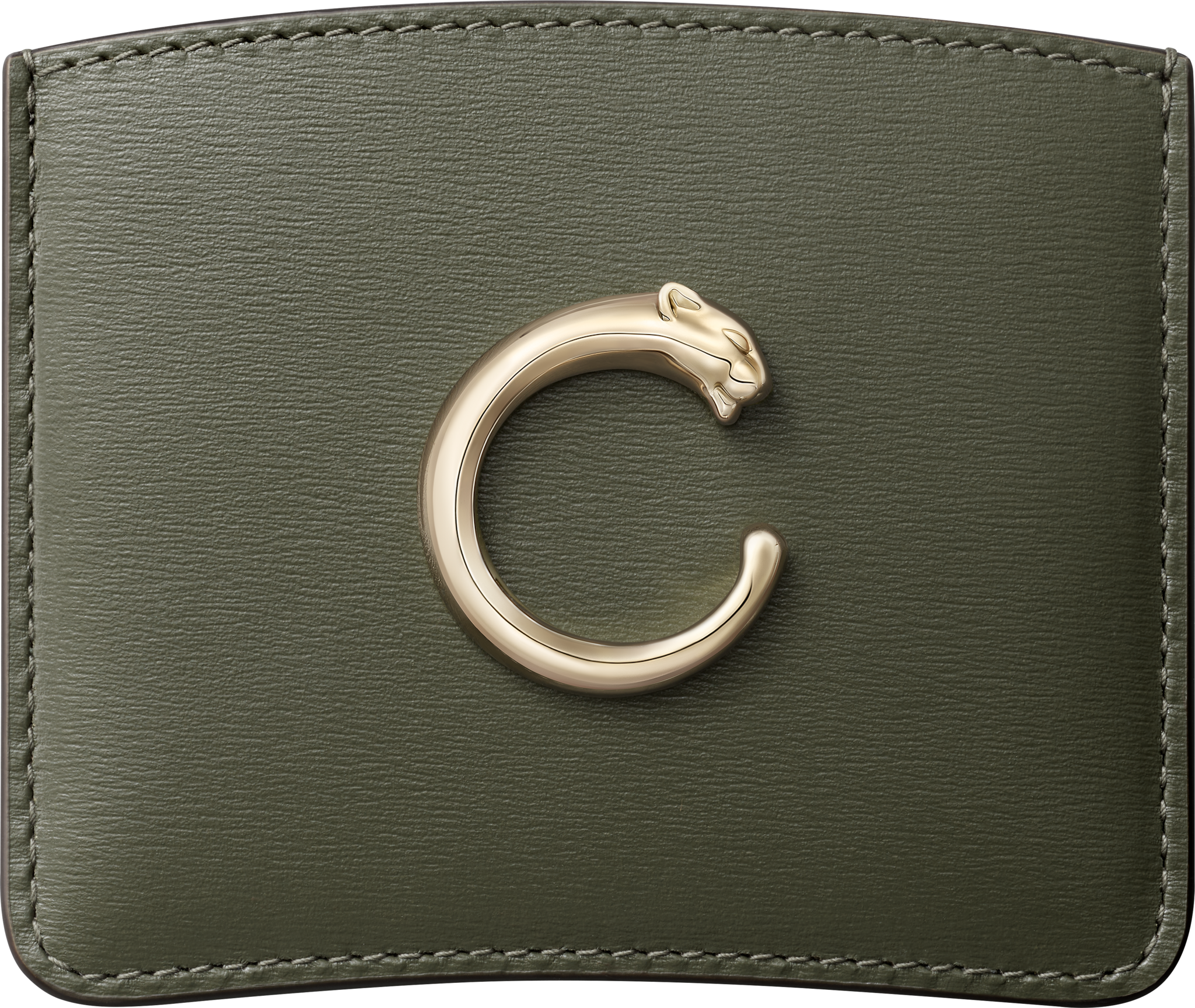 Simple card holder, Panthère C de CartierGreen tea calfskin, golden finish