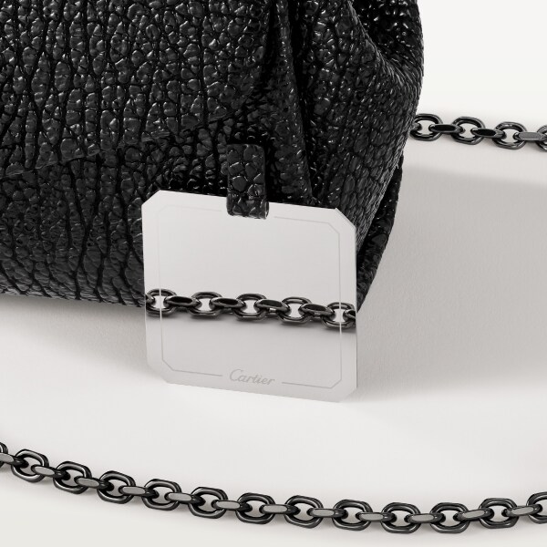 手袋，迷你款，Panthère Graphique 亮面黑色皺摺效果小牛皮，鍍釕飾面