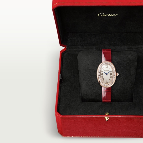 Baignoire  腕錶 小型款，石英機芯，玫瑰金，鑽石，皮革