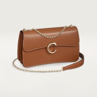 手袋，小型款，Panthère C 焦糖色小牛皮，金色飾面