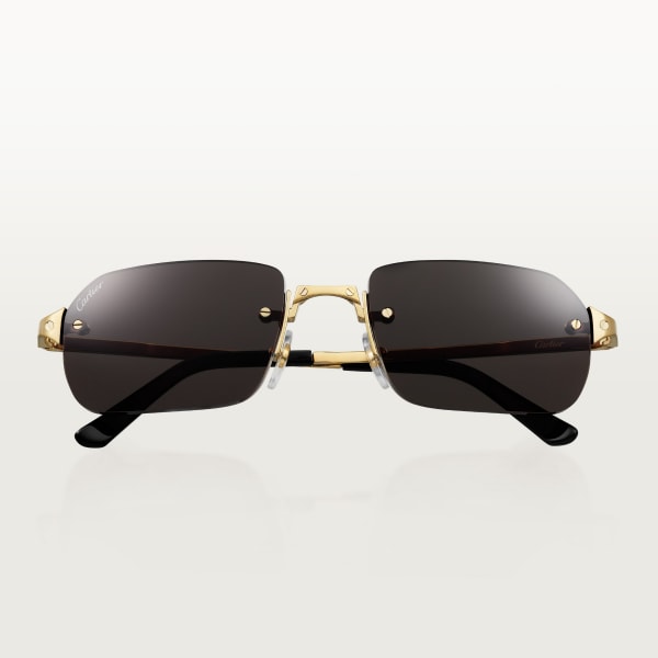 Santos de Cartier Sunglasses Smooth and brushed golden-finish metal, grey lenses