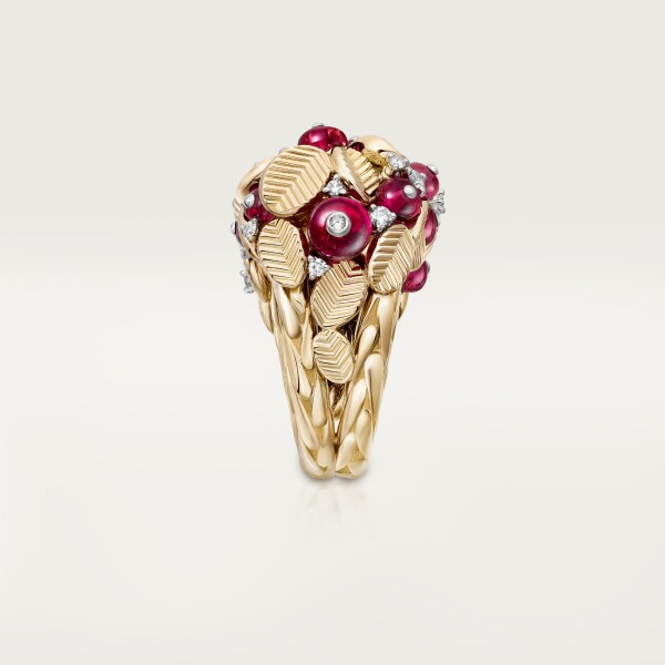 Grain de Café ring, rubellite, semi-paved Yellow gold, platinum, rubellites, diamonds