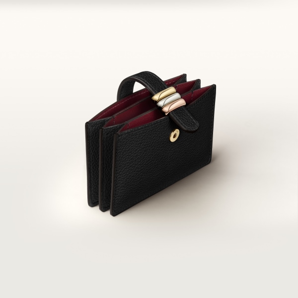 風琴式卡片夾，Trinity 黑色粒面小牛皮，金色、鍍鈀及玫瑰金色飾面