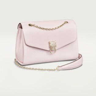 手袋，小型款，Panthère Graphique 花瓣粉紅色粒面小牛皮，金色飾面